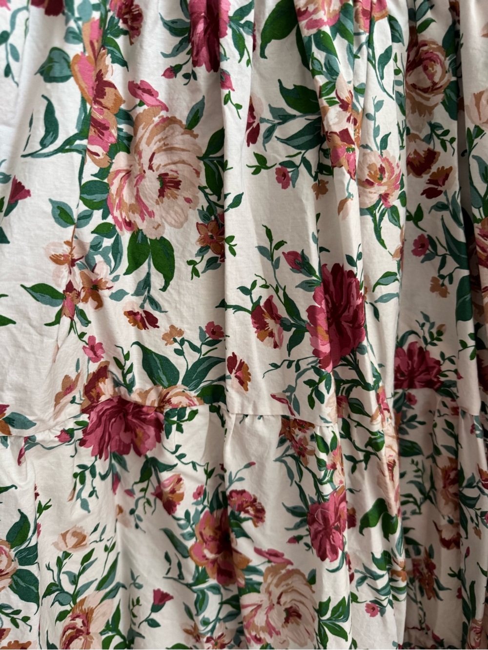 Anthropologie Floral Puff-Sleeve Maxi Dress - White with Pink & Green Floral - Picture 2 of 3